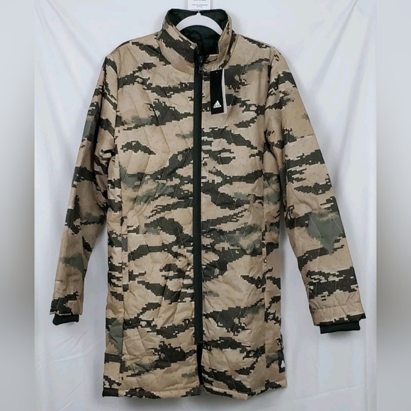 Adidas Tan Adv Coat Parka Jacket Camo Tango Soccer EI7398  Mens Size Small New - Picture 1 of 11